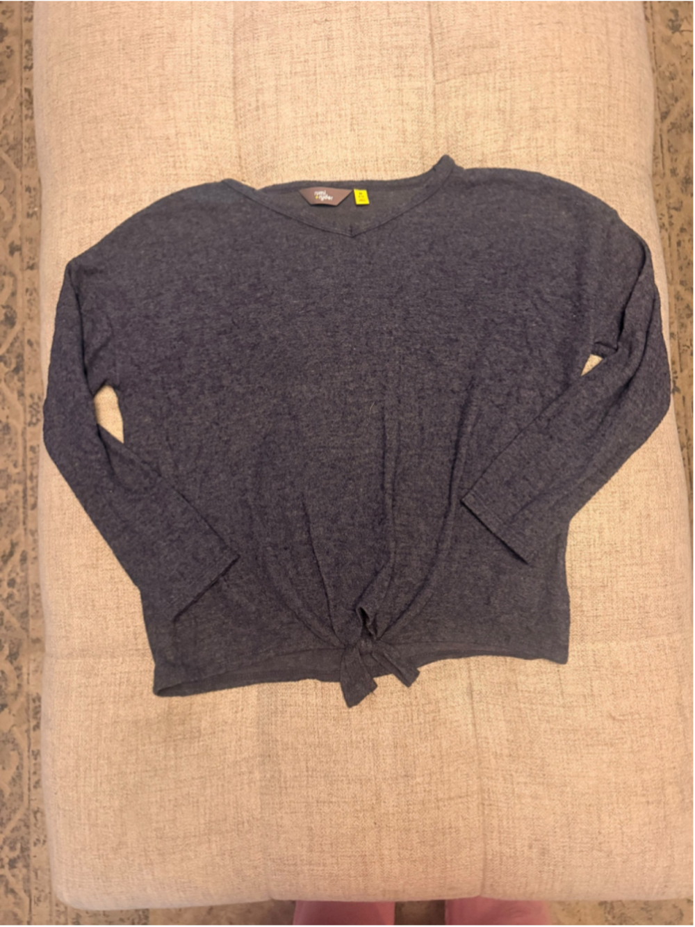 Rumi + Ryder Girls Gray V-Neck Tie Front Long Sleeve Top M 8–10